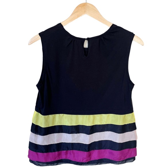 HOSS INTROPIA Black Top Scoop Neck Sleeveless Silk Pink Trims Spain Medium NWT - Picture 2 of 10